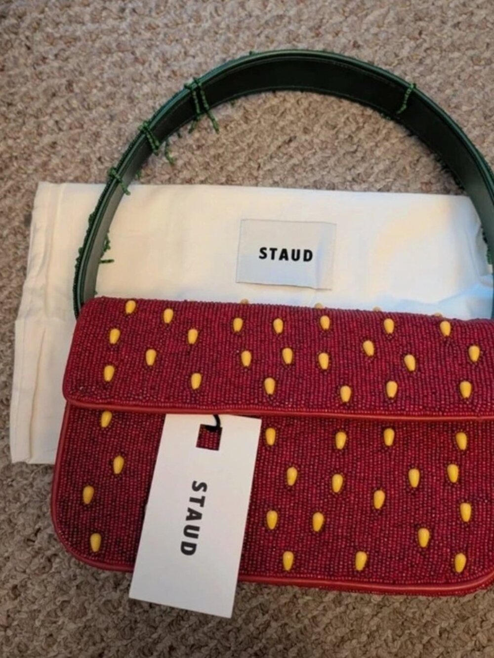 NEW Staud Tommy Beaded Bag Strawberry Dream MSRP $295 - Picture 5 of 5